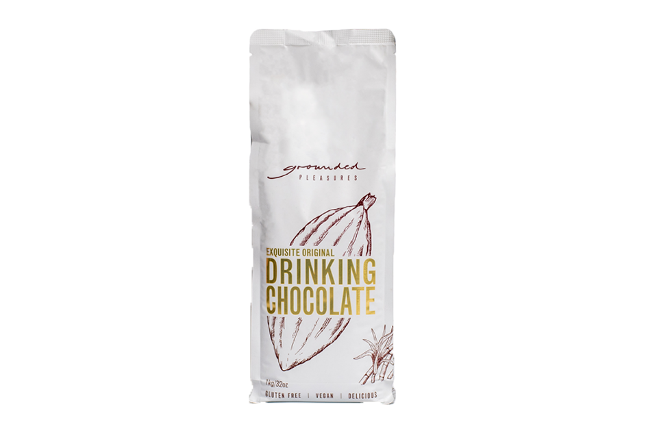 Bag of drinking chocolate with a white background